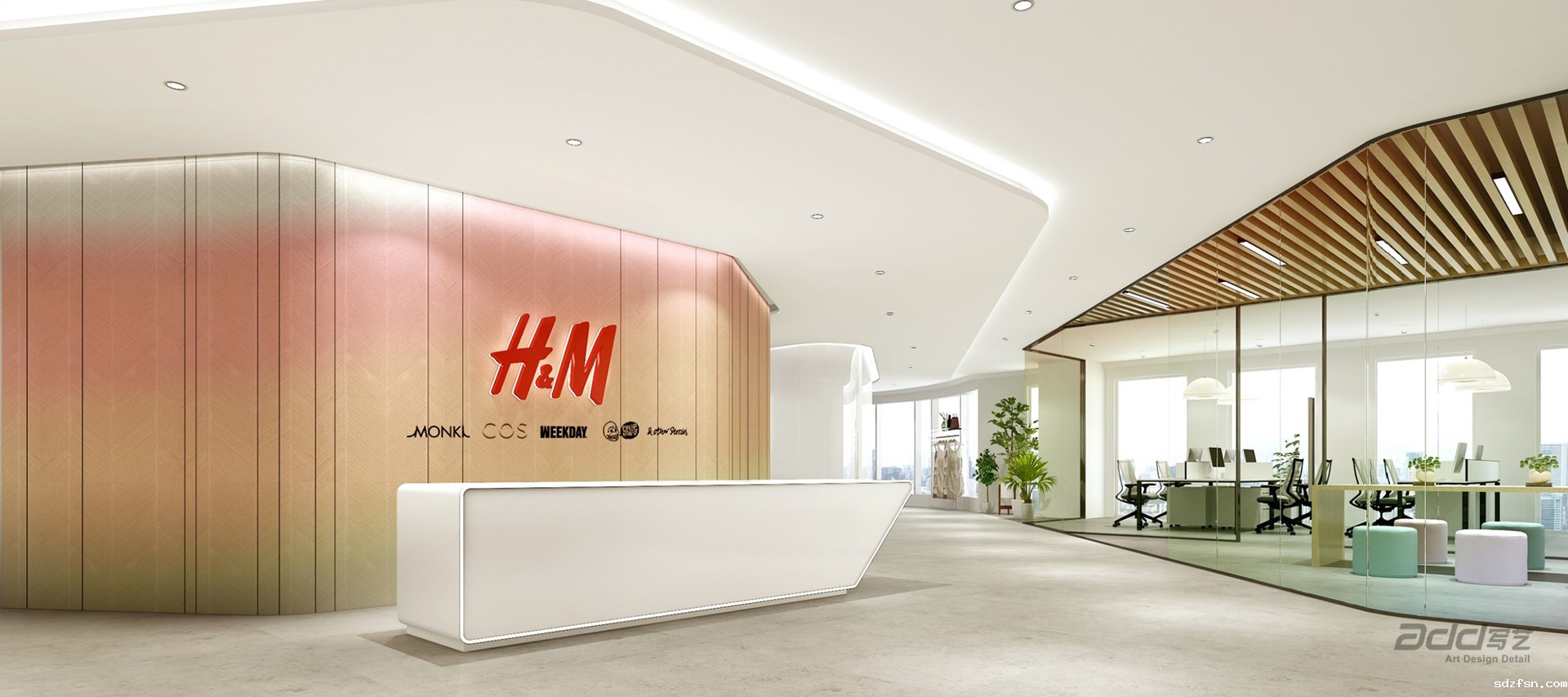 H&M办公空间设计 前厅角度2-pc