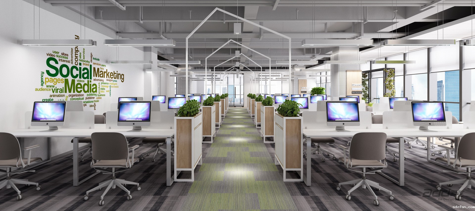 上虹货架办公室设计装修 办公区效果图-pc